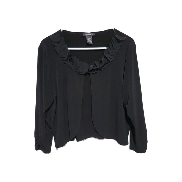 Glamour Jacket Shrug Large Women's Cropped Open Front Ruffled Neckline Slinky - Picture 1 of 4